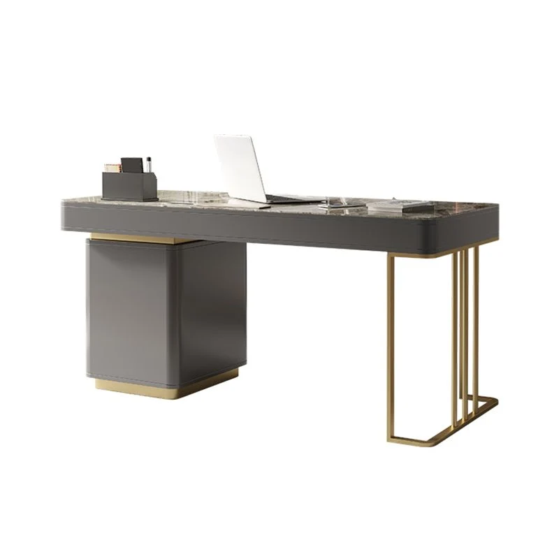 Bureau d'écriture à tiroirs gris Glam Bureau en acier inoxydable et pierre rectangulaire Clearhalo