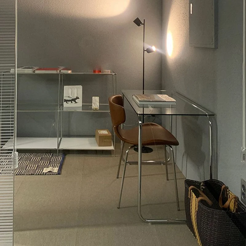 Bureau d'écriture en verre de Style moderne, Table de travail de forme rectangulaire avec 2 pieds pour la maison Clearhalo