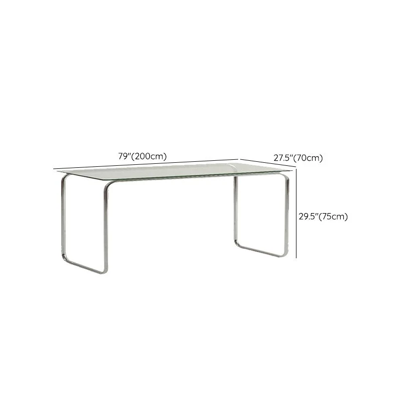 Bureau d'écriture en verre de Style moderne, Table de travail de forme rectangulaire avec 2 pieds pour la maison Clearhalo