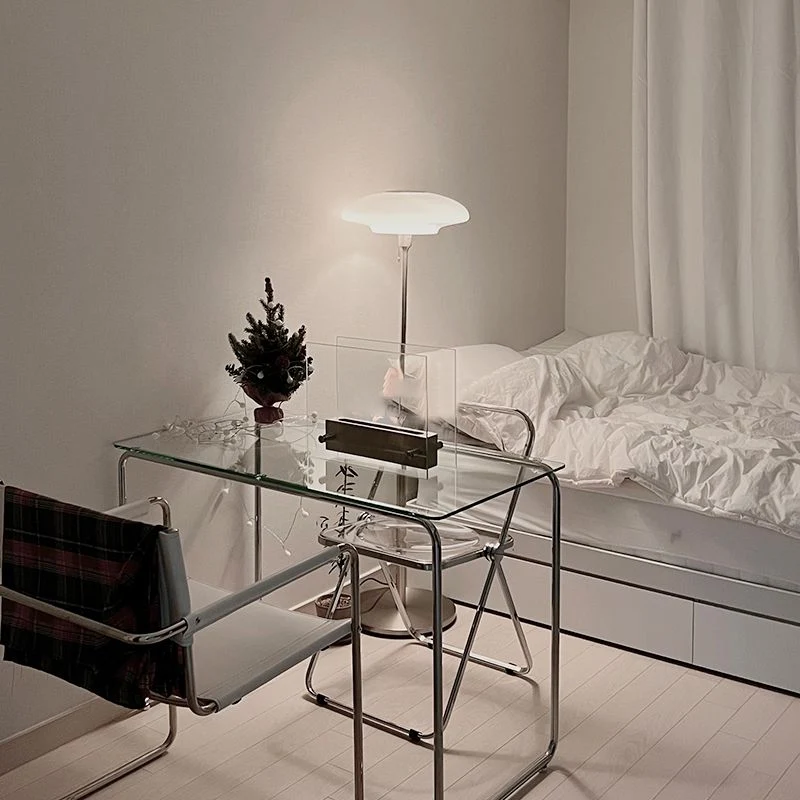 Bureau d'écriture en verre de Style moderne, Table de travail de forme rectangulaire avec 2 pieds pour la maison Clearhalo