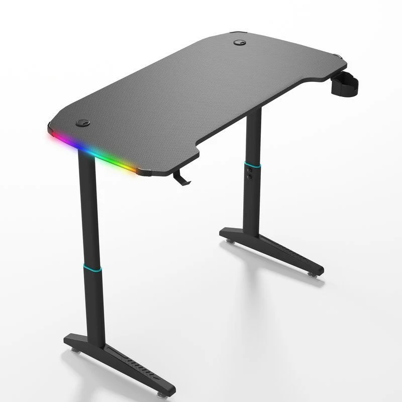 Bureau debout réglable contemporain en forme de T, bureau de jeu noir Clearhalo
