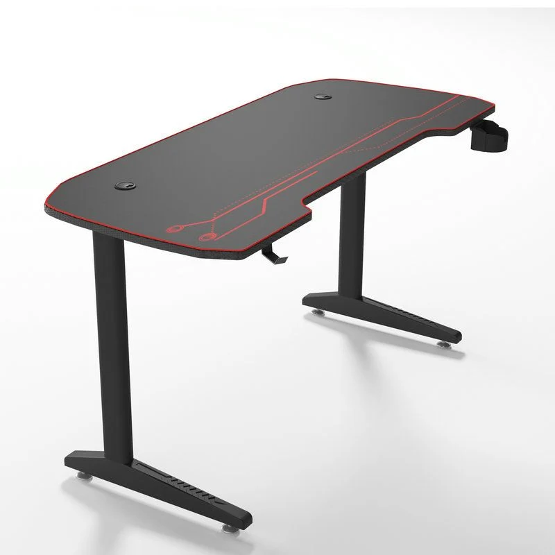 Bureau debout réglable contemporain en forme de T, bureau de jeu noir Clearhalo