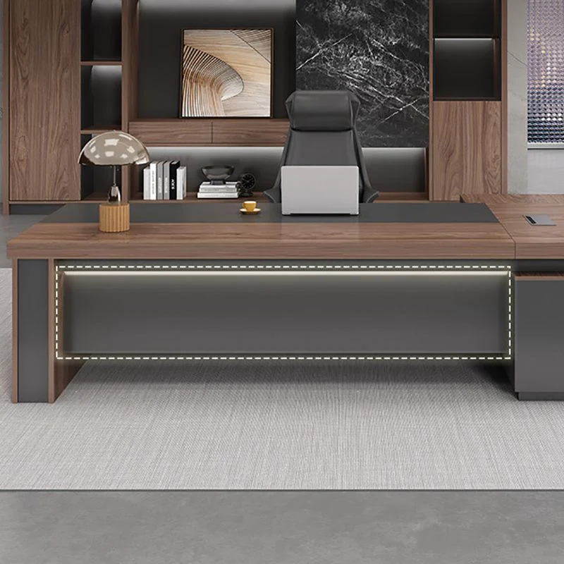 Bureau de direction en bois artificiel Bureau d'ordinateur contemporain en forme de L marron Clearhalo