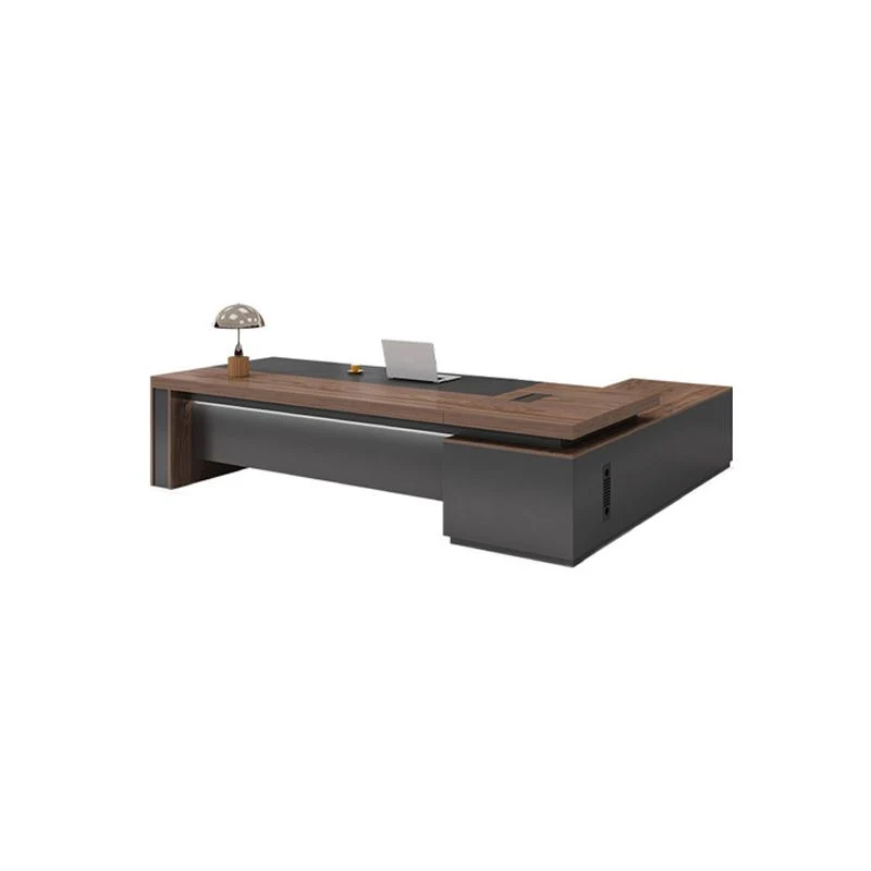 Bureau de direction en bois artificiel Bureau d'ordinateur contemporain en forme de L marron Clearhalo