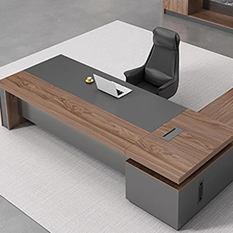 Bureau de direction en bois artificiel Bureau d'ordinateur contemporain en forme de L marron Clearhalo