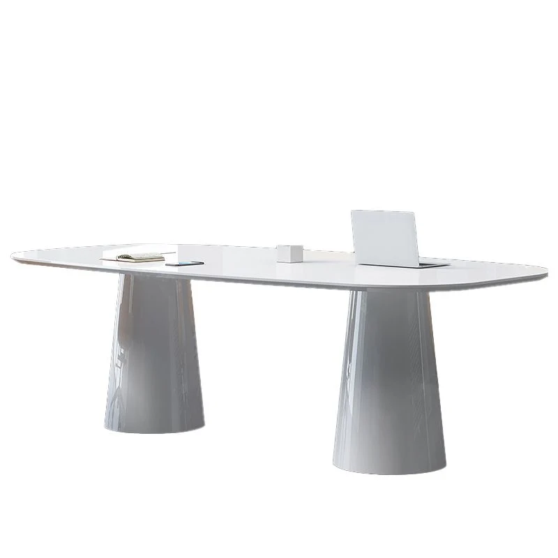 Bureau de direction contemporain de 29 po de hauteur, bureau d'écriture ovale en bois blanc Clearhalo