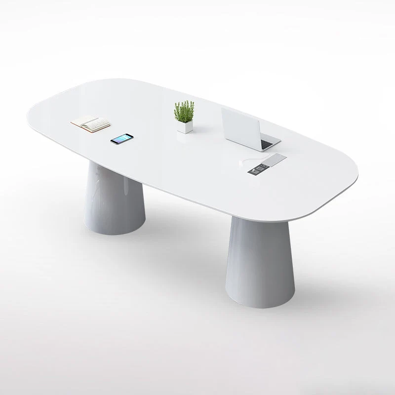 Bureau de direction contemporain de 29 po de hauteur, bureau d'écriture ovale en bois blanc Clearhalo