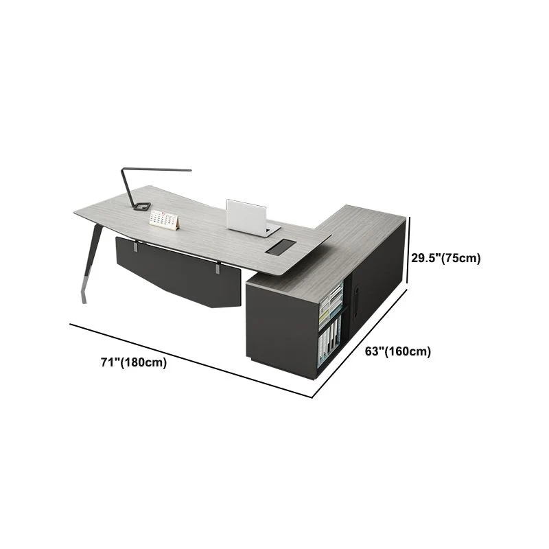 Bureau de direction contemporain sur pied Bureau en bois avec classeur Clearhalo