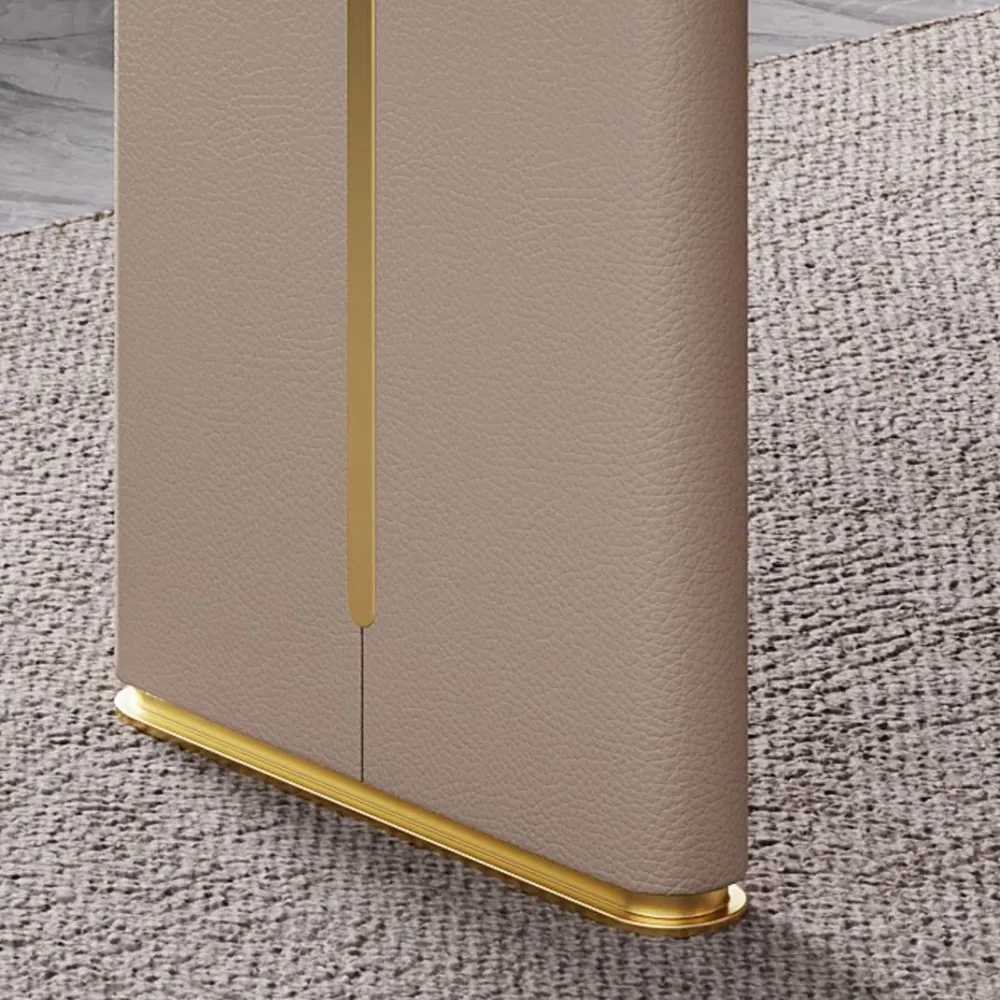Bureau de direction Glam beige avec gestion des câbles et base en métal chromé Clearhalo