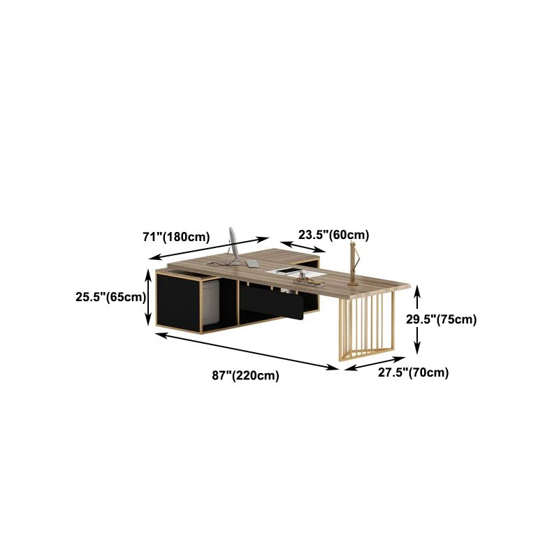 Bureau de direction Glam en forme de L, gris cendré, avec pieds en métal Clearhalo