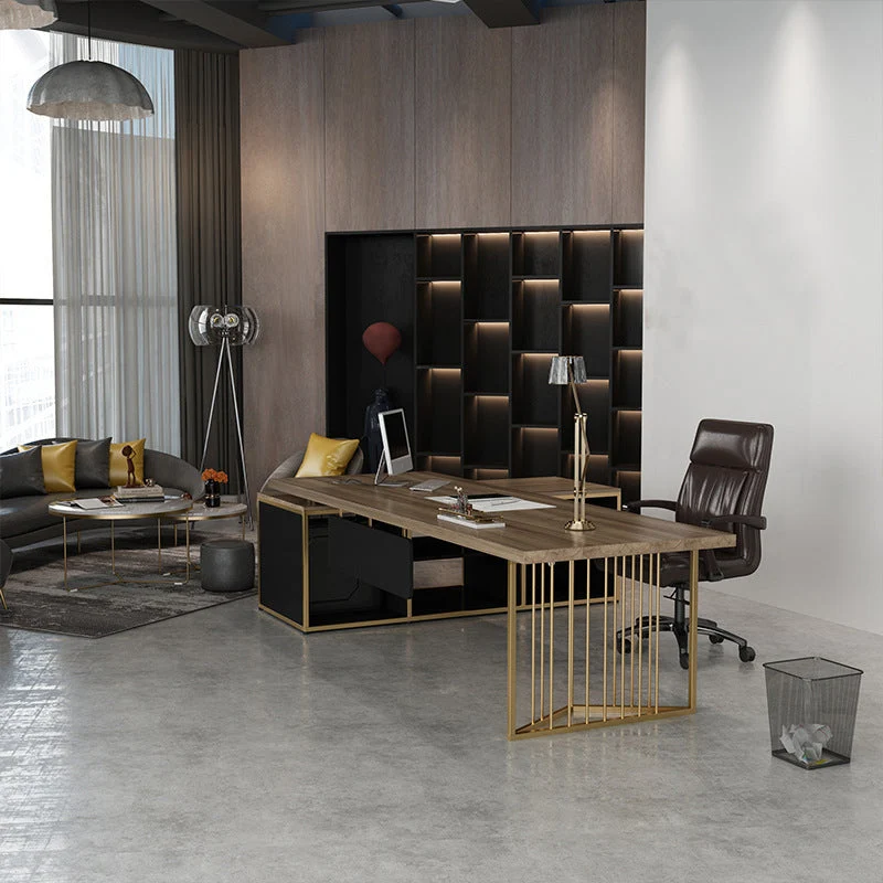 Bureau de direction Glam en forme de L, gris cendré, avec pieds en métal Clearhalo