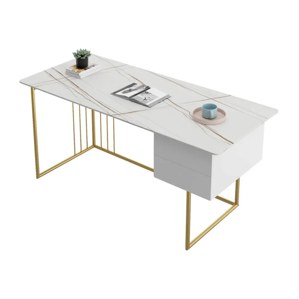 Bureau de direction incurvé Glam de 23,62 po de large avec 2 tiroirs de rangement Clearhalo