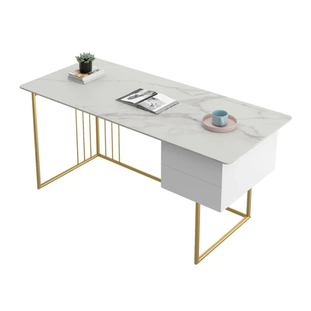 Bureau de direction incurvé Glam de 23,62 po de large avec 2 tiroirs de rangement Clearhalo