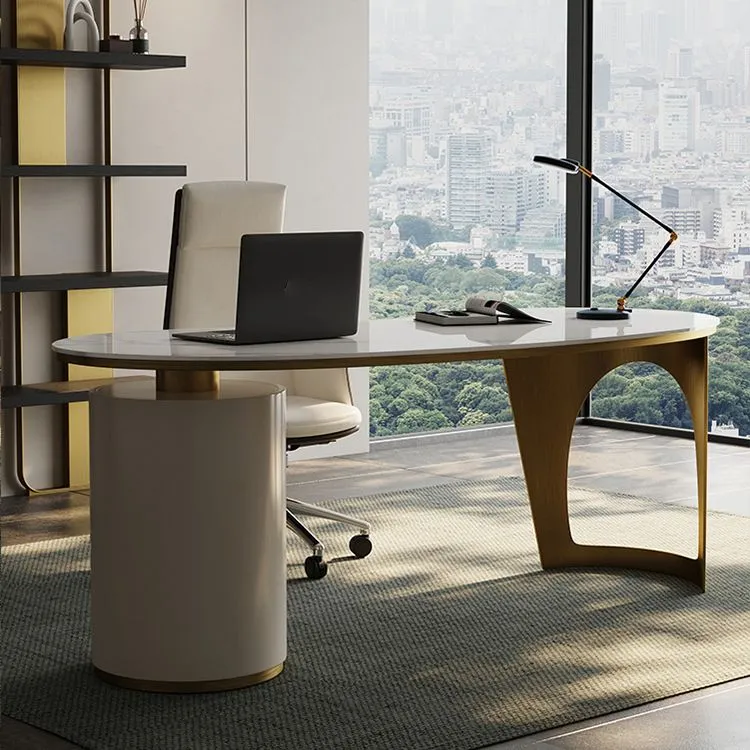Bureau de direction incurvé Glam avec 3 tiroirs de rangement Clearhalo