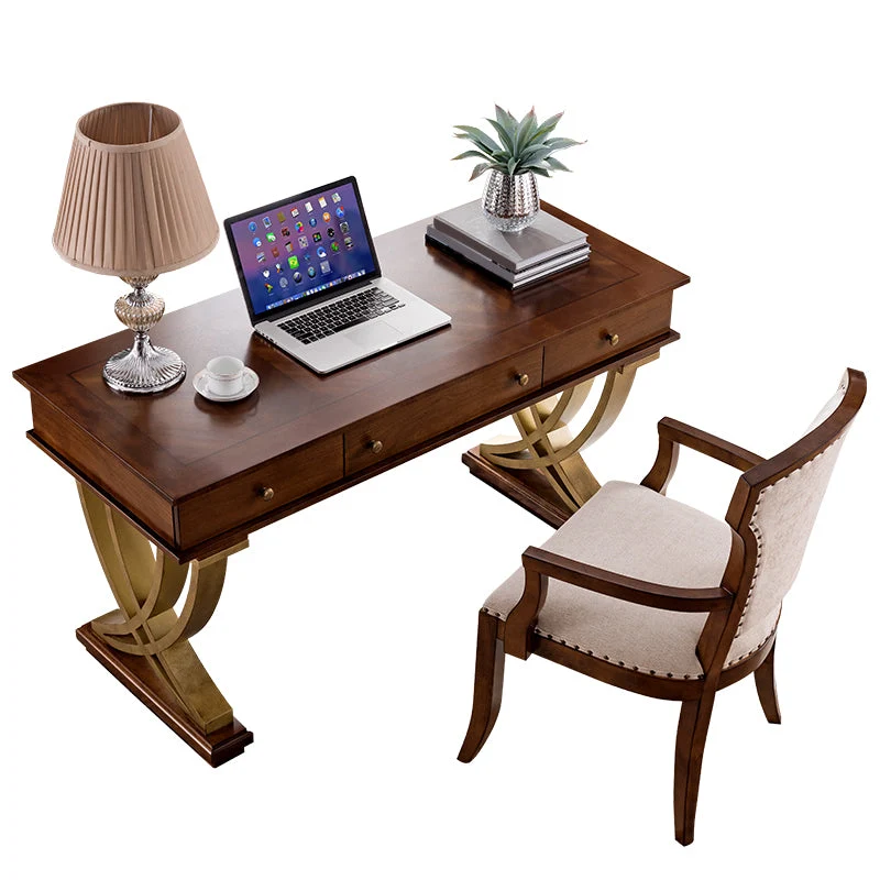 Bureau de direction marron à 3 tiroirs rectangulaire avec pieds en bois Clearhalo