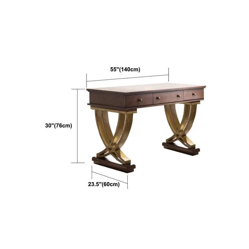 Bureau de direction marron à 3 tiroirs rectangulaire avec pieds en bois Clearhalo