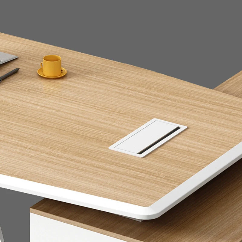 Bureau de direction moderne en bois artificiel, blanc et naturel, tiroir verrouillable Clearhalo