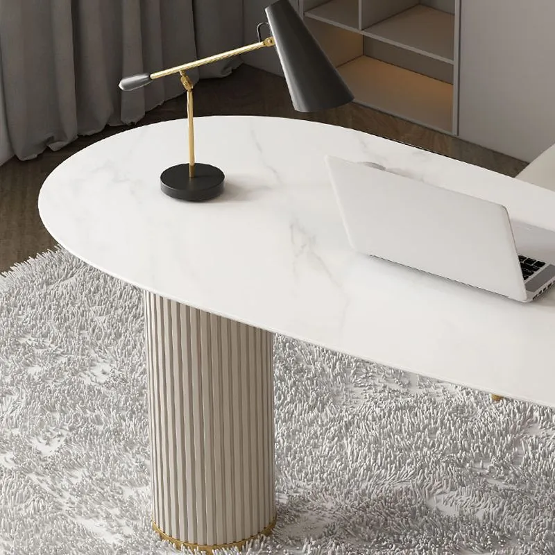 Bureau de direction ovale en marbre blanc Glam pour chambre à coucher Clearhalo