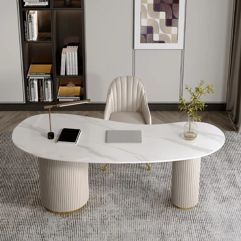 Bureau de direction ovale en marbre blanc Glam pour chambre à coucher Clearhalo