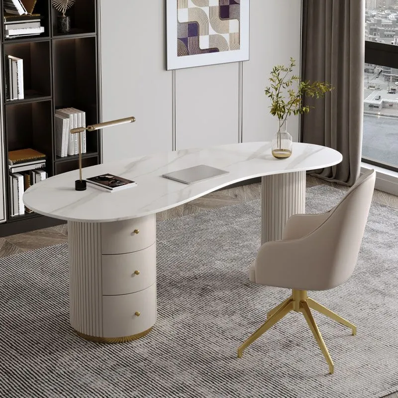 Bureau de direction ovale en marbre blanc Glam pour chambre à coucher Clearhalo
