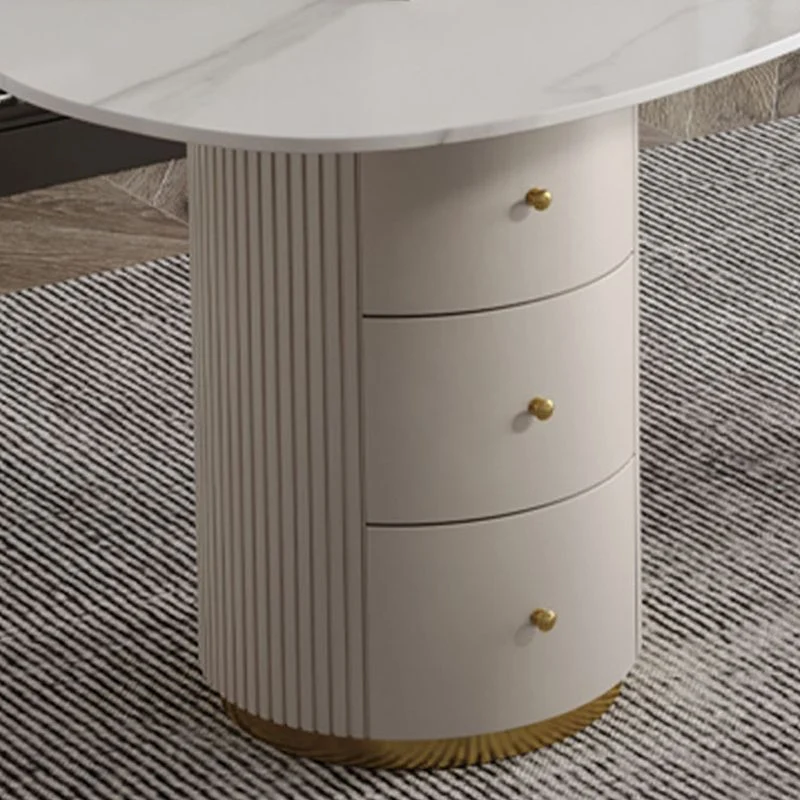 Bureau de direction ovale en marbre blanc Glam pour chambre à coucher Clearhalo