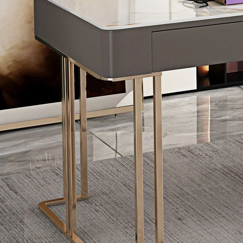 Bureau de direction rectangulaire avec gestion des câbles, bureau beige avec tiroirs Clearhalo