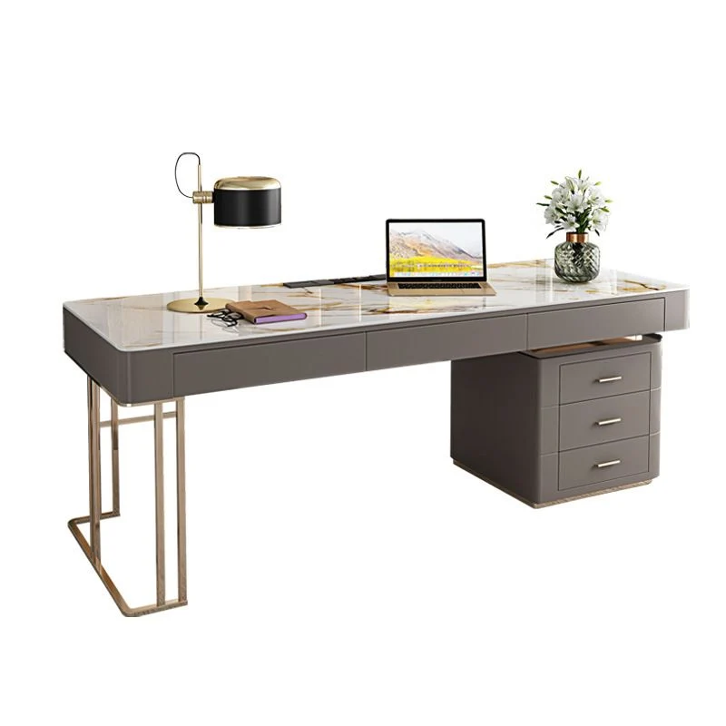Bureau de direction rectangulaire avec gestion des câbles, bureau beige avec tiroirs Clearhalo