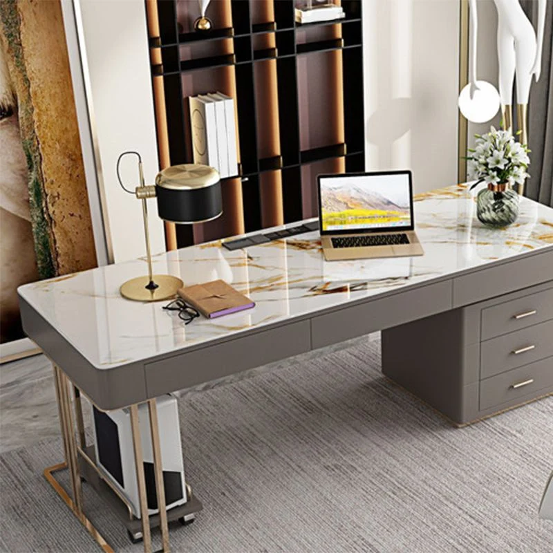 Bureau de direction rectangulaire avec gestion des câbles, bureau beige avec tiroirs Clearhalo