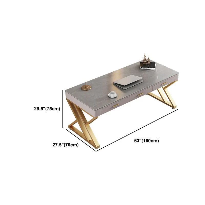 Bureau de direction rectangulaire gris Glam avec tiroirs Clearhalo