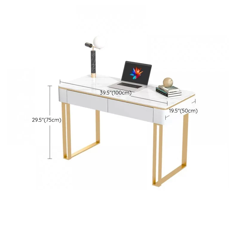 Bureau de direction rectangulaire à 2 tiroirs Glam blanc Clearhalo