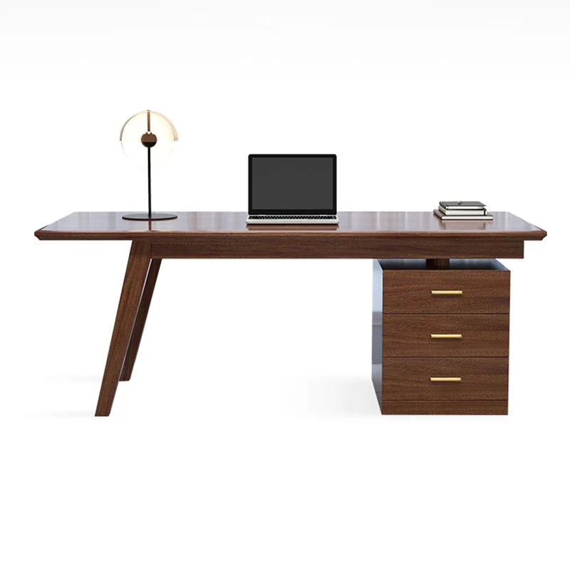 Bureau à domicile avec socle en noyer, bureau d'écriture marron avec 3 tiroirs Clearhalo