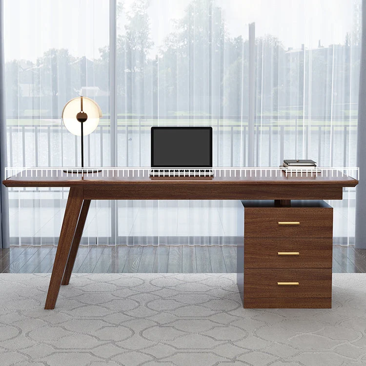Bureau à domicile avec socle en noyer, bureau d'écriture marron avec 3 tiroirs Clearhalo