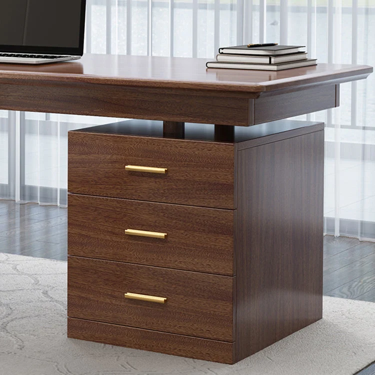 Bureau à domicile avec socle en noyer, bureau d'écriture marron avec 3 tiroirs Clearhalo