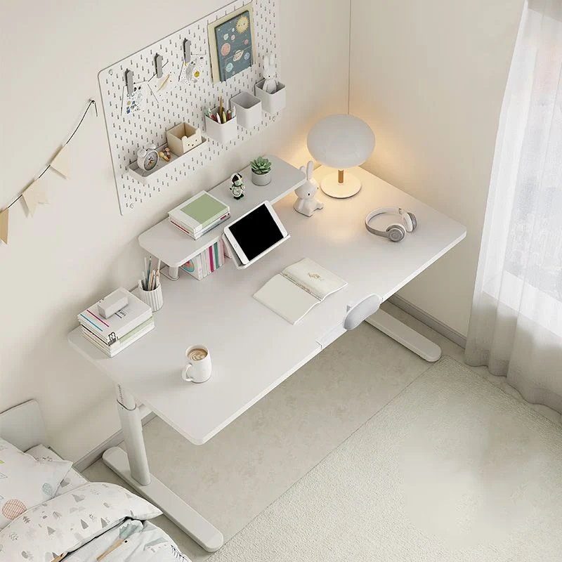 Bureau à domicile blanc, bureau d'écriture en bois à hauteur réglable avec base en forme de T Clearhalo