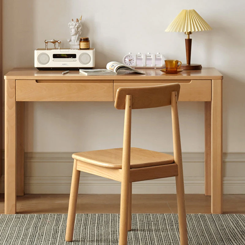Bureau à domicile en bois de hêtre, bureau d'écriture naturel moderne avec tiroir Clearhalo