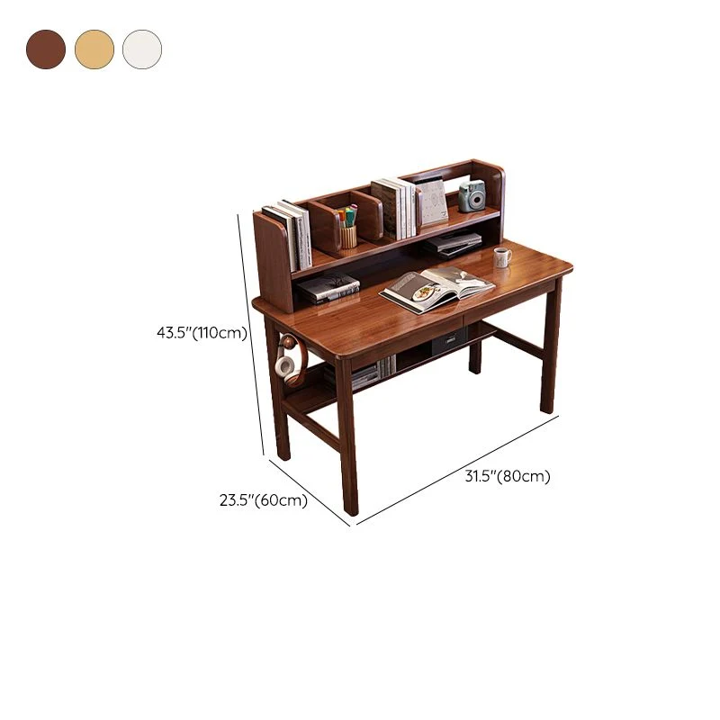 Bureau à domicile moderne en bois d'hévé, bureau d'écriture de 43,3 po de hauteur avec pieds en bois Clearhalo