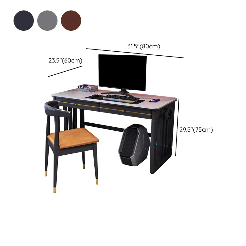 Bureau d'ordinateur en ardoise de forme rectangulaire, bureau d'écriture gris/noir/marron pour la maison Clearhalo