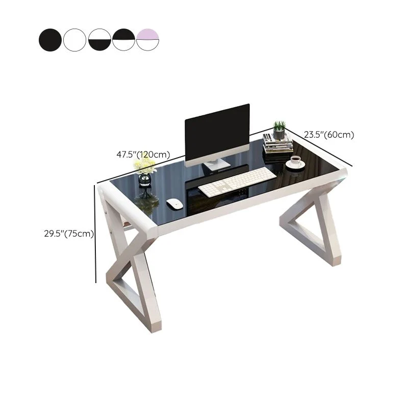 Bureau d'ordinateur avec plateau en verre Glam, gestion des câbles, bureau de jeu pour dortoir Clearhalo