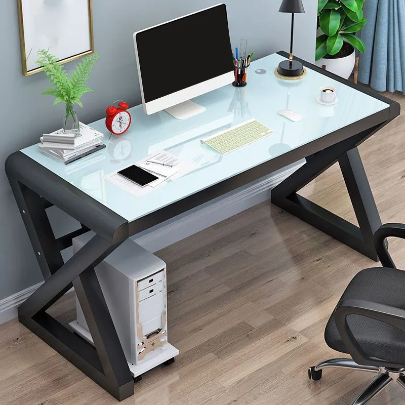 Bureau d'ordinateur avec plateau en verre Glam, gestion des câbles, bureau de jeu pour dortoir Clearhalo