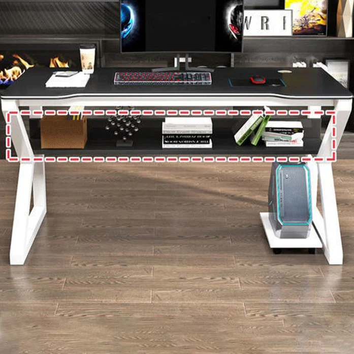 Bureau d'ordinateur à base d'acier à tréteaux de bureau de forme libre en bois manufacturé Clearhalo