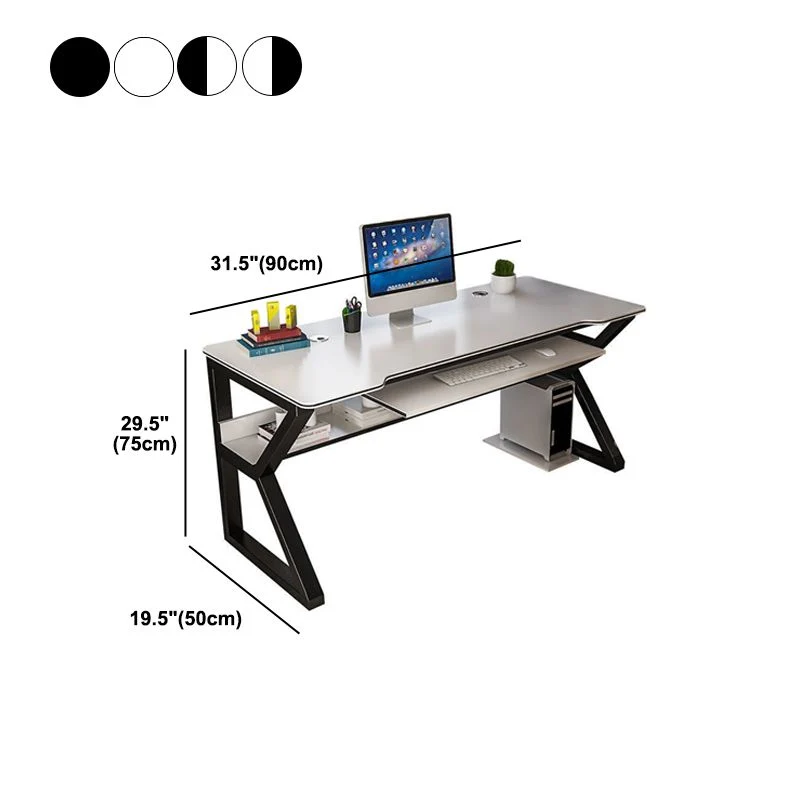Bureau d'ordinateur à base d'acier à tréteaux de bureau de forme libre en bois manufacturé Clearhalo