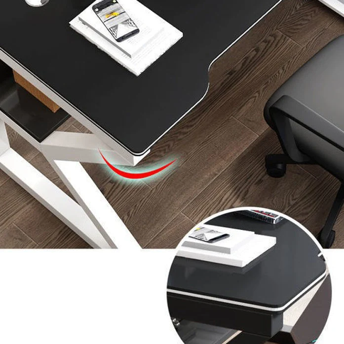 Bureau d'ordinateur à base d'acier à tréteaux de bureau de forme libre en bois manufacturé Clearhalo