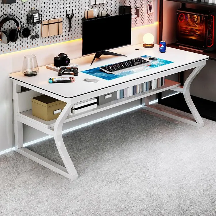 Bureau d'ordinateur en bois avec gestion des câbles, bureau d'ordinateur rectangulaire avec étagère Clearhalo