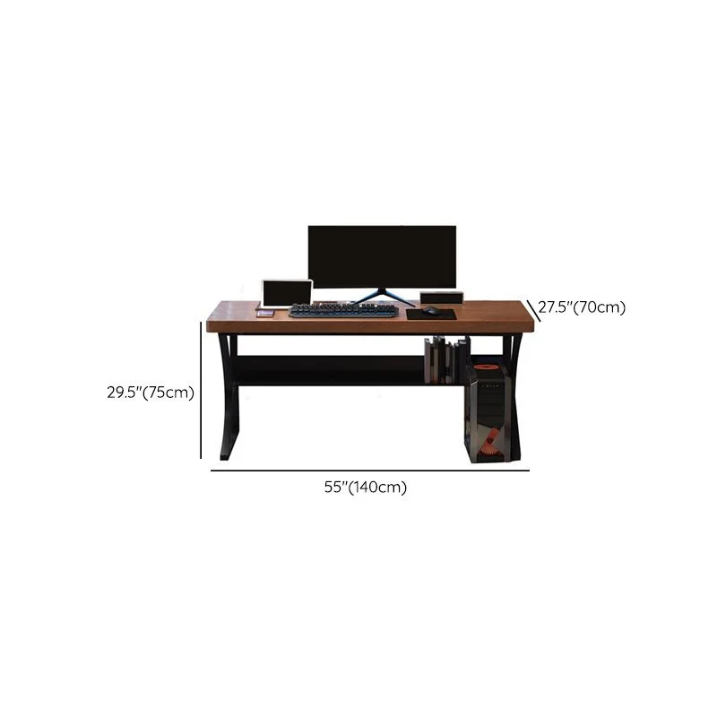 Bureau d'ordinateur en bois contemporain, bureau de travail de forme rectangulaire avec 2 pieds pour la maison Clearhalo