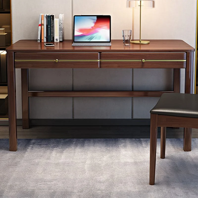 Bureau d'ordinateur en bois d'hévé de style Glam, base Parsons, bureau à domicile avec tiroirs Clearhalo