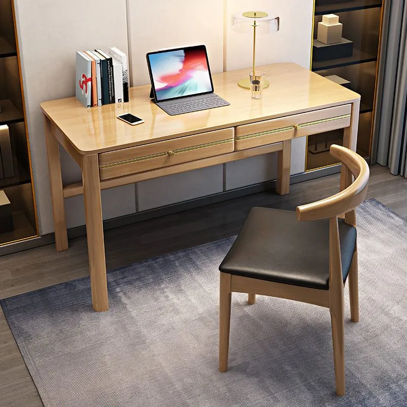 Bureau d'ordinateur en bois d'hévé de style Glam, base Parsons, bureau à domicile avec tiroirs Clearhalo