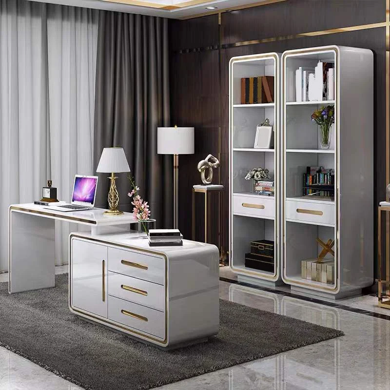 Bureau d'ordinateur en bois Glam, bureau d'écriture sur pied blanc pour la maison Clearhalo