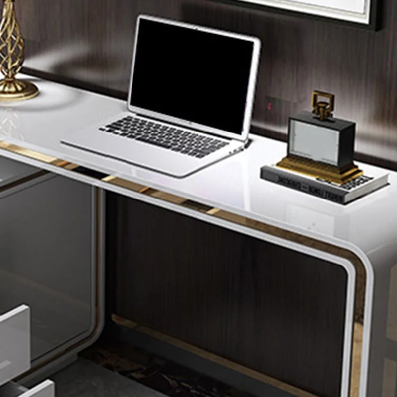 Bureau d'ordinateur en bois Glam, bureau d'écriture sur pied blanc pour la maison Clearhalo