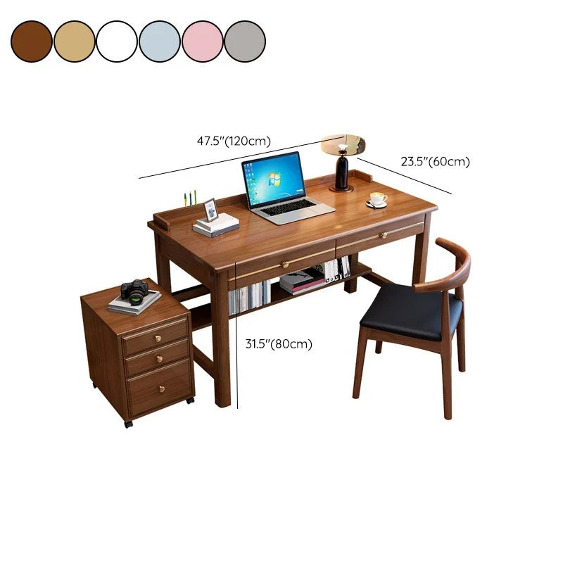 Bureau d'ordinateur en bois massif de style Glam, 2 tiroirs, bureau à domicile de 23,6 po de large Clearhalo