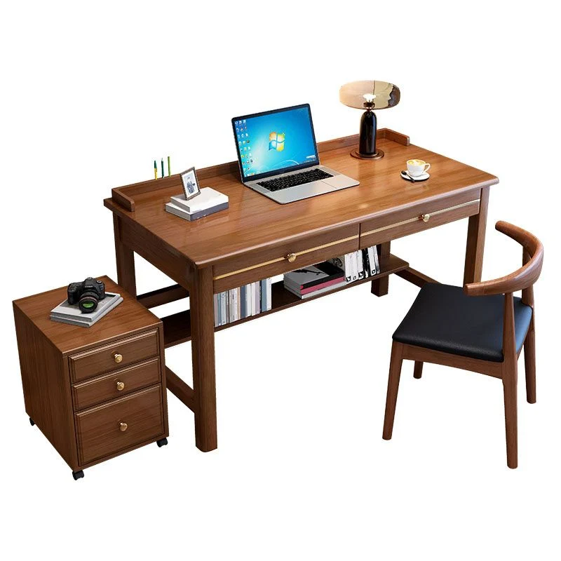 Bureau d'ordinateur en bois massif de style Glam, 2 tiroirs, bureau à domicile de 23,6 po de large Clearhalo